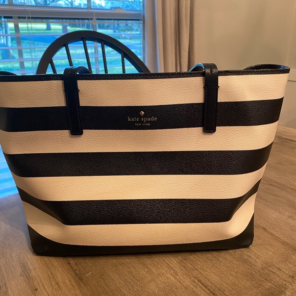 kate spade Bags | Kate Spade Black White Cream Striped Tote | Poshmark